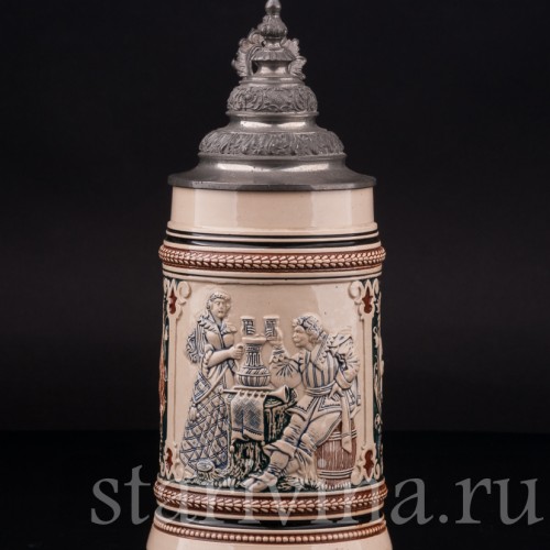 Старинная пивная кружка Трубач и Зекингена, 0,4 л, Reinhold Merkelbach, Германия, 1890-1910 гг.