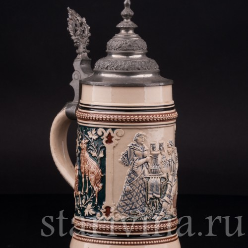 Старинная пивная кружка Трубач и Зекингена, 0,4 л, Reinhold Merkelbach, Германия, 1890-1910 гг.