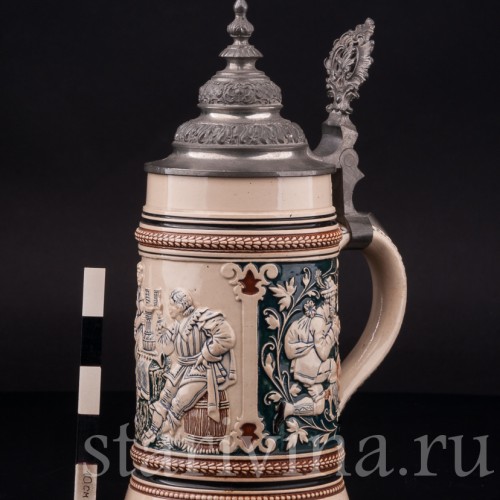 Старинная пивная кружка Трубач и Зекингена, 0,4 л, Reinhold Merkelbach, Германия, 1890-1910 гг.