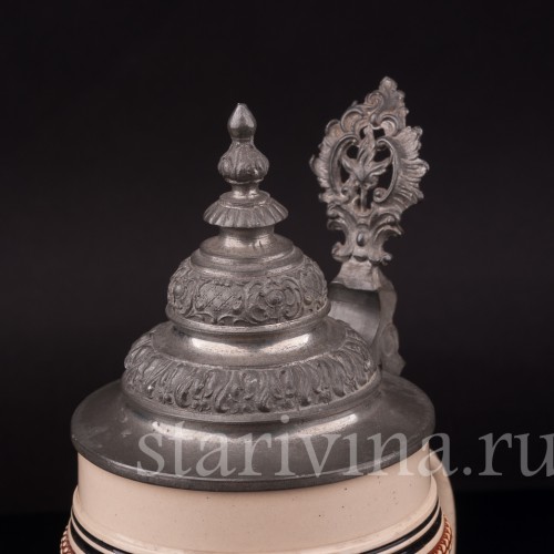 Старинная пивная кружка Трубач и Зекингена, 0,4 л, Reinhold Merkelbach, Германия, 1890-1910 гг.