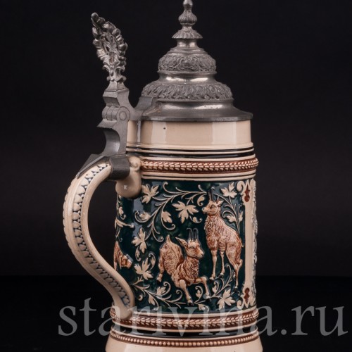 Старинная пивная кружка Трубач и Зекингена, 0,4 л, Reinhold Merkelbach, Германия, 1890-1910 гг.