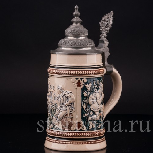Старинная пивная кружка Трубач и Зекингена, 0,4 л, Reinhold Merkelbach, Германия, 1890-1910 гг.