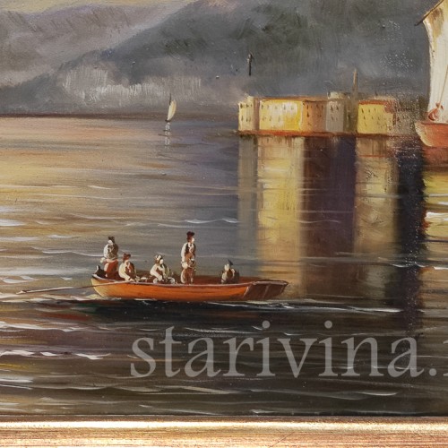 Картина маслом на доске Вид на залив на закате, Германия, сер. 20 в.