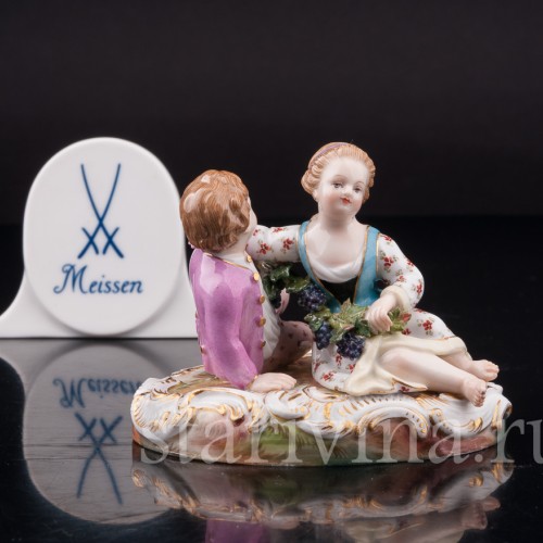 Фарфоровая фигурка Дети с виноградной лозой, аллегория осени, миниатюра, Meissen, Германия, сер. 19 - нач. 20 вв.