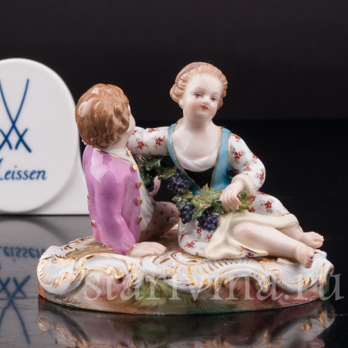Фарфоровая фигурка Дети с виноградной лозой, аллегория осени, миниатюра, Meissen, Германия, сер. 19 - нач. 20 вв.