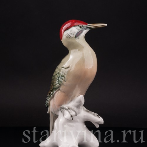 Фарфоровая статуэтка птицы Зеленый дятел, Karl Ens, Германия, сер. 20 в.
