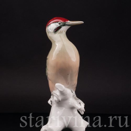 Фарфоровая статуэтка птицы Зеленый дятел, Karl Ens, Германия, сер. 20 в.