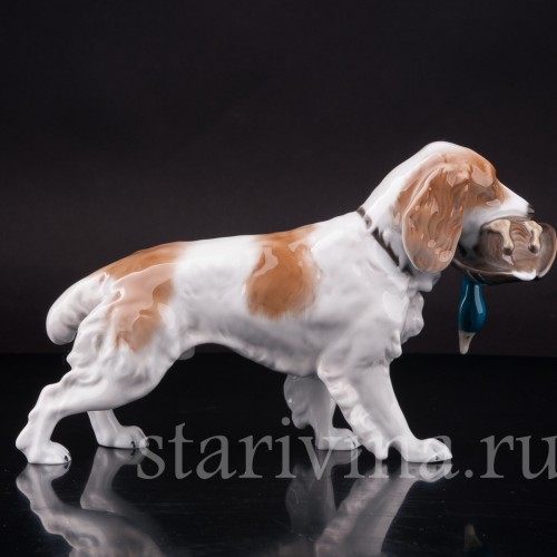 Статуэтка собаки из фарфора Спаниель с селезнем, Rosenthal, Германия, 1970 гг.