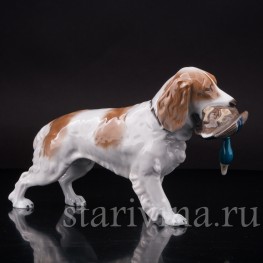 Статуэтка собаки из фарфора Спаниель с селезнем, Rosenthal, Германия, 1970 гг.