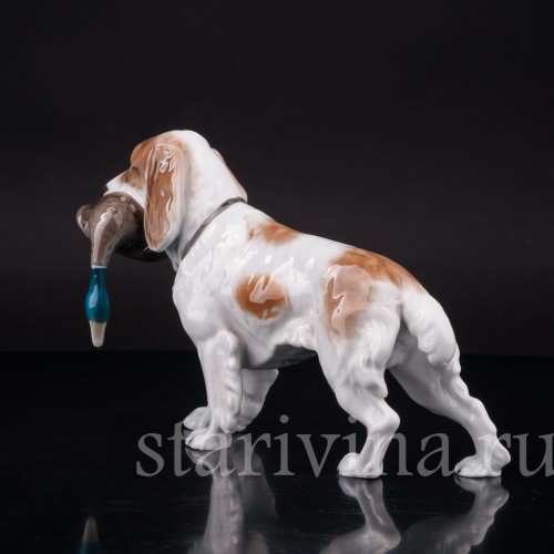 Статуэтка собаки из фарфора Спаниель с селезнем, Rosenthal, Германия, 1970 гг.