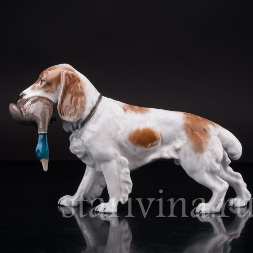 Статуэтка собаки из фарфора Спаниель с селезнем, Rosenthal, Германия, 1970 гг.