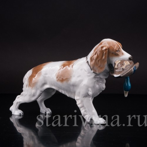 Статуэтка собаки из фарфора Спаниель с селезнем, Rosenthal, Германия, 1970 гг.