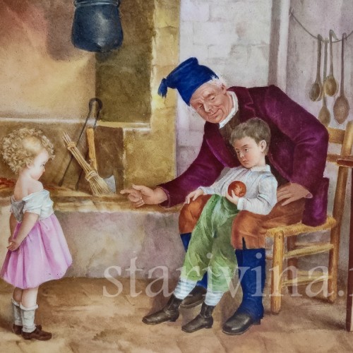 Картина на фарфоре У очага, Франция, 1897 г.