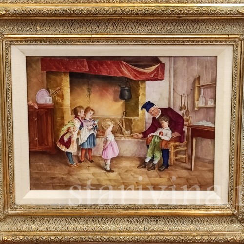 Картина на фарфоре У очага, Франция, 1897 г.