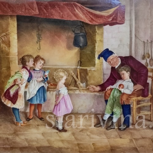 Картина на фарфоре У очага, Франция, 1897 г.