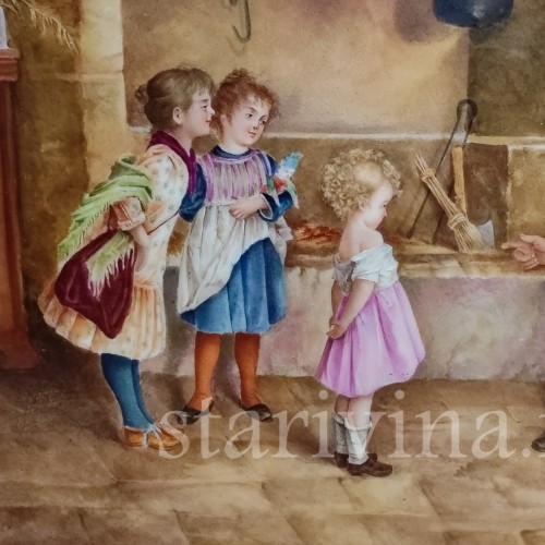 Картина на фарфоре У очага, Франция, 1897 г.