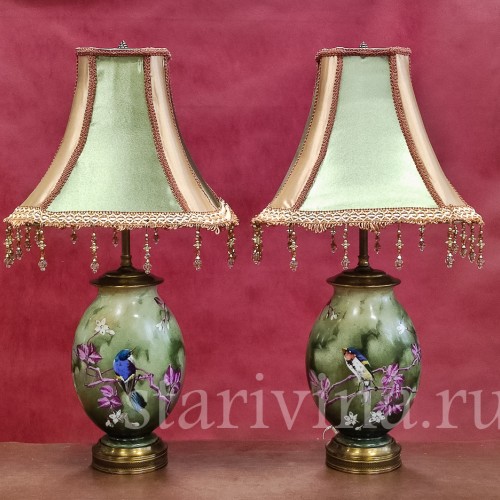 Парные фарфоровые лампы Ласточки, Франция, 19 в.