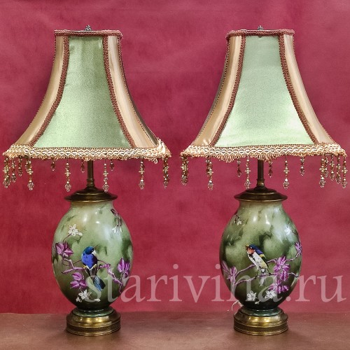 Парные фарфоровые лампы Ласточки, Франция, 19 в.