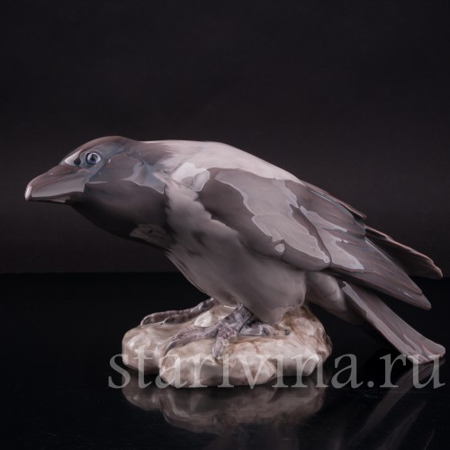 Статуэтка птицы из фарфора Ворона, Bing & Grondahl, Дания, 1970 гг.