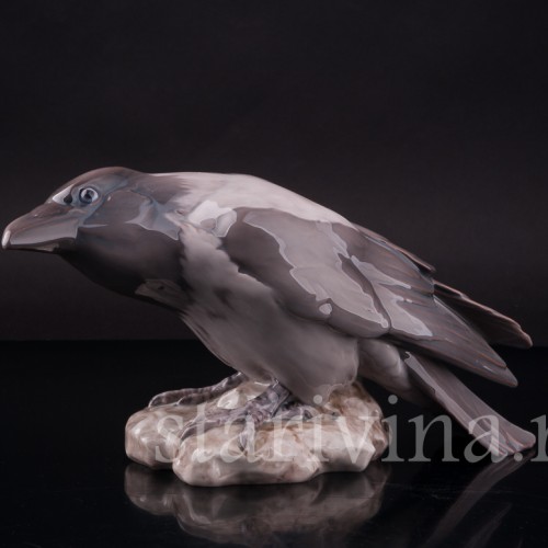 Статуэтка птицы из фарфора Ворона, Bing & Grondahl, Дания, 1970 гг.