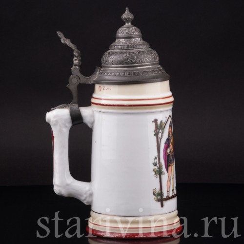 Старинная пивная кружка Молодость кипит, 1/2 л, Германия, кон. 19 - нач. 20 в.