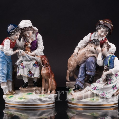 Фарфоровая композиция Дети с ягнёнком, Ernst Bohne Sohne, Германия, нач. 20 в.