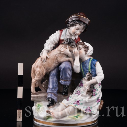 Фарфоровая композиция Дети с ягнёнком, Ernst Bohne Sohne, Германия, нач. 20 в.