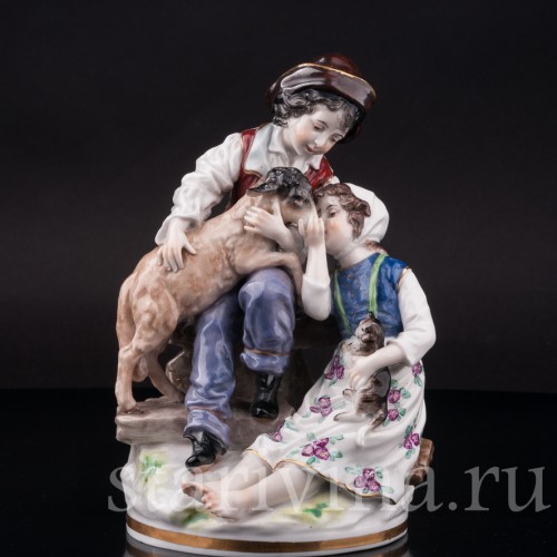 Фарфоровая композиция Дети с ягнёнком, Ernst Bohne Sohne, Германия, нач. 20 в.