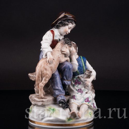 Фарфоровая композиция Дети с ягнёнком, Ernst Bohne Sohne, Германия, нач. 20 в.