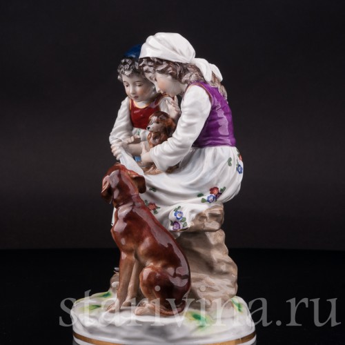 Фарфоровая статуэтка Дети со щенком, Ernst Bohne Sohne, Германия, нач. 20 в.