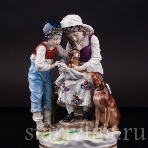 Фарфоровая статуэтка Дети со щенком, Ernst Bohne Sohne, Германия, нач. 20 в.