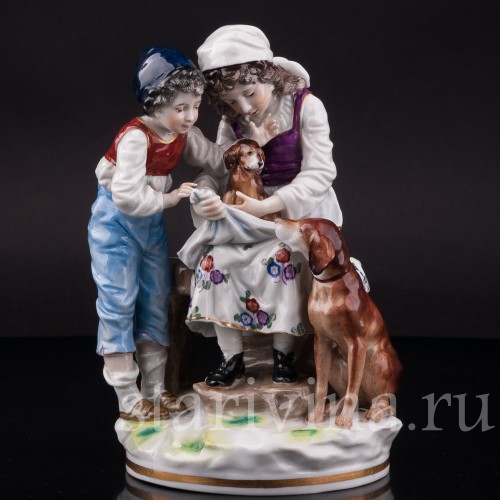 Фарфоровая статуэтка Дети со щенком, Ernst Bohne Sohne, Германия, нач. 20 в.