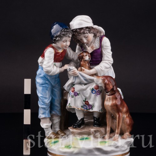 Фарфоровая статуэтка Дети со щенком, Ernst Bohne Sohne, Германия, нач. 20 в.