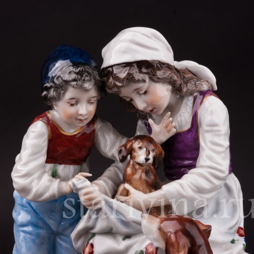 Фарфоровая статуэтка Дети со щенком, Ernst Bohne Sohne, Германия, нач. 20 в.