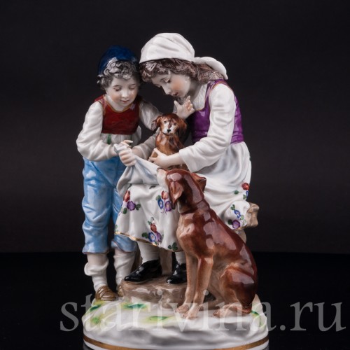 Фарфоровая статуэтка Дети со щенком, Ernst Bohne Sohne, Германия, нач. 20 в.