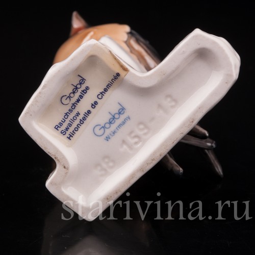 Фигурка птицы из фарфора Ласточка на заборе, Goebel, Германия, до 1991 года.