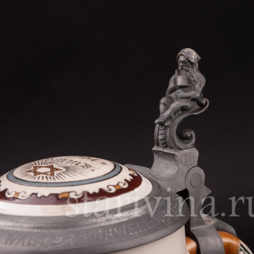 Старинная пивная кружка За столом, 1/2 л, Villeroy & Boch, Германия, 1899 г.