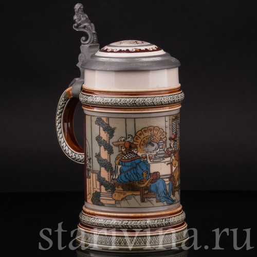 Старинная пивная кружка За столом, 1/2 л, Villeroy & Boch, Германия, 1899 г.