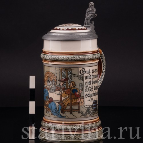 Старинная пивная кружка За столом, 1/2 л, Villeroy & Boch, Германия, 1899 г.