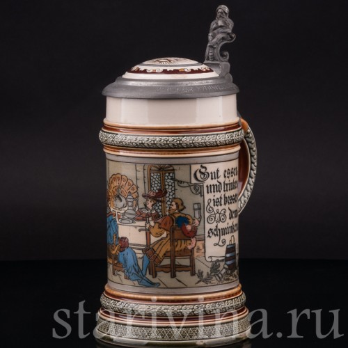 Старинная пивная кружка За столом, 1/2 л, Villeroy & Boch, Германия, 1899 г.