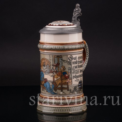 Старинная пивная кружка За столом, 1/2 л, Villeroy & Boch, Германия, 1899 г.