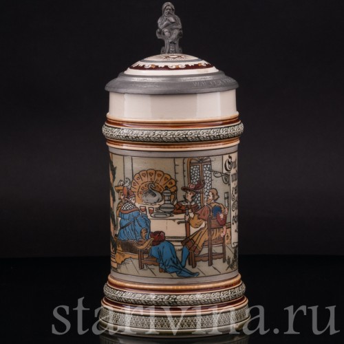 Старинная пивная кружка За столом, 1/2 л, Villeroy & Boch, Германия, 1899 г.