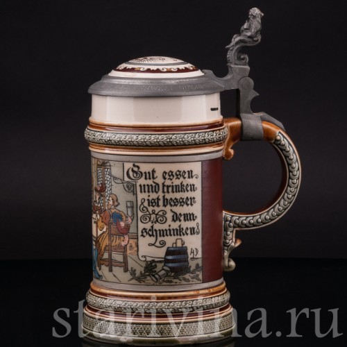 Старинная пивная кружка За столом, 1/2 л, Villeroy & Boch, Германия, 1899 г.