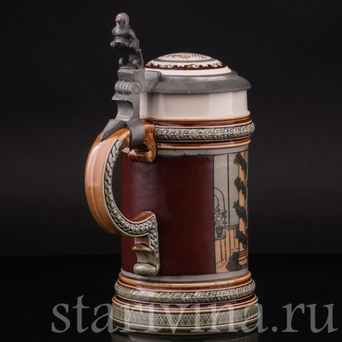 Старинная пивная кружка За столом, 1/2 л, Villeroy & Boch, Германия, 1899 г.