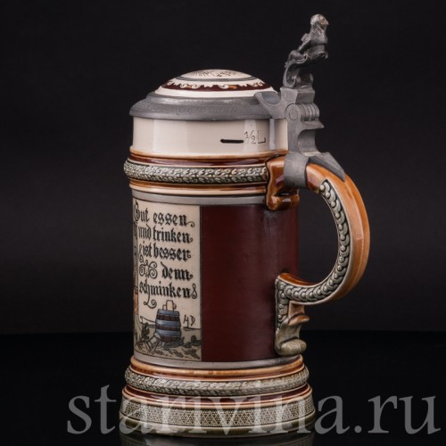 Старинная пивная кружка За столом, 1/2 л, Villeroy & Boch, Германия, 1899 г.