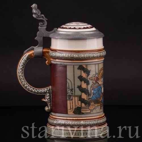 Старинная пивная кружка За столом, 1/2 л, Villeroy & Boch, Германия, 1899 г.