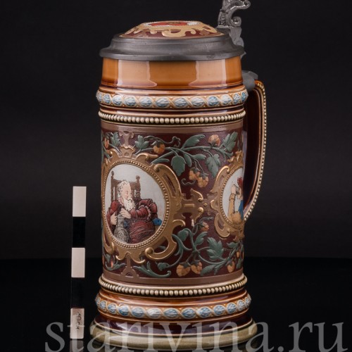 Старинная пивная кружка Три портрета, 1/2 л, Villeroy & Boch, Германия, 1901 г.