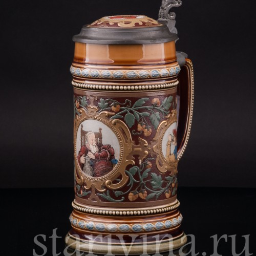 Старинная пивная кружка Три портрета, 1/2 л, Villeroy & Boch, Германия, 1901 г.