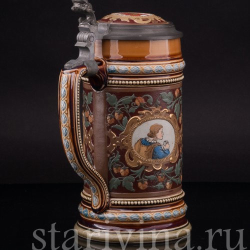 Старинная пивная кружка Три портрета, 1/2 л, Villeroy & Boch, Германия, 1901 г.