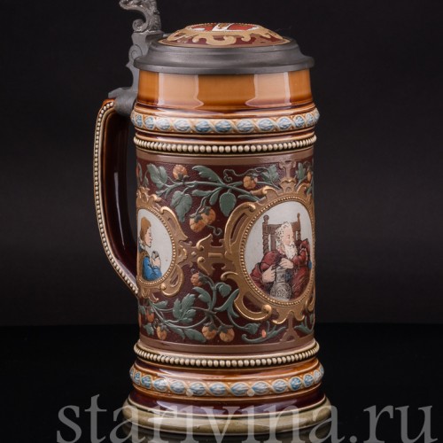 Старинная пивная кружка Три портрета, 1/2 л, Villeroy & Boch, Германия, 1901 г.